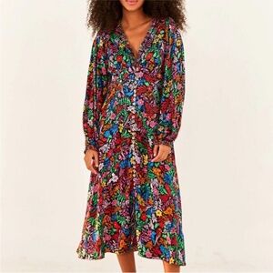 Farm Rio Tropical Garden Lenzing™ Ecovero™ Viscose Midi Dress Small New Flawed